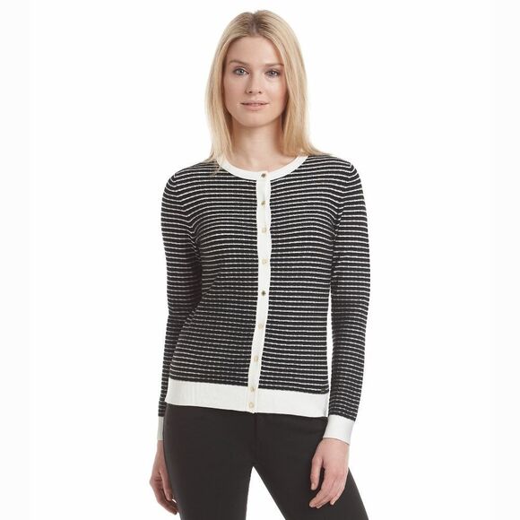 New! CALVIN KLEIN Women's Striped Classic Cardigan Sweater Long Sleeve Size MED - Picture 2 of 4